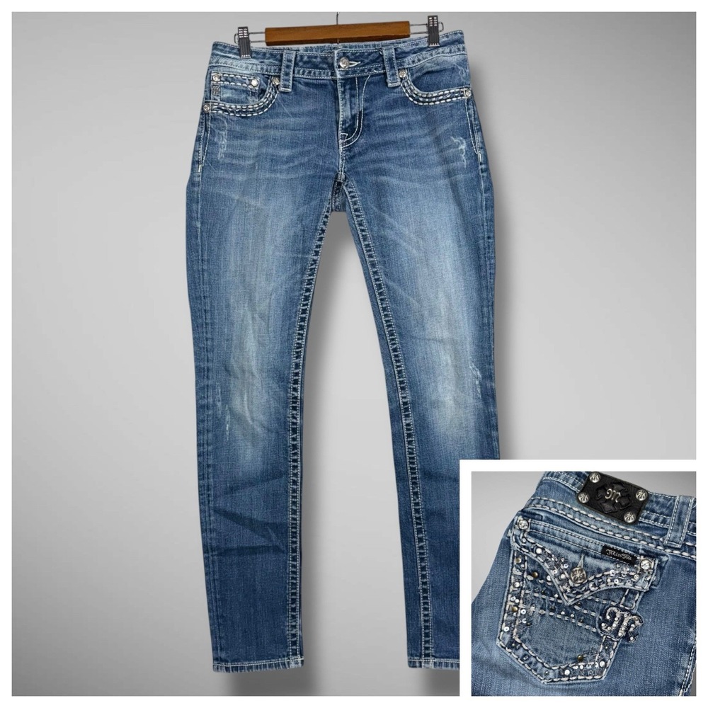 Miss Me Blue Boot Cut Jeans with Silver Accents